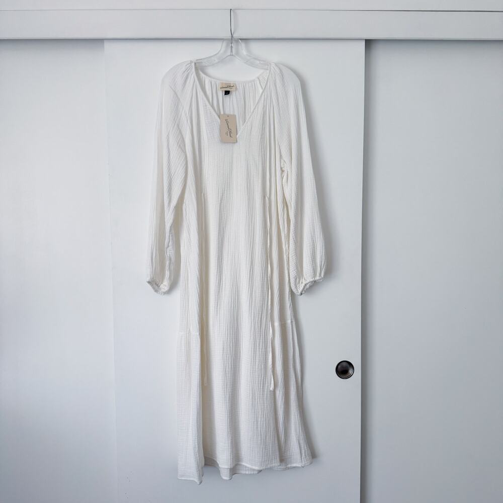 NWT Universal Thread Cotton Gauze Long Sleeve Midi Dress White - Picture 2 of 10